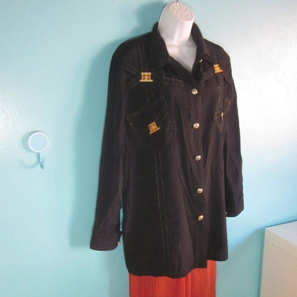 Patricia Forgeal Paris Designer 1980's Women Size L Black Button Up Shirt Jacket